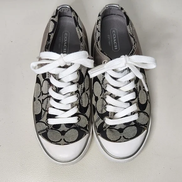 Coach Shoes Womens 5BCasual Signature shoes GreySilver Low Top Lace Up - Picture 1 of 7